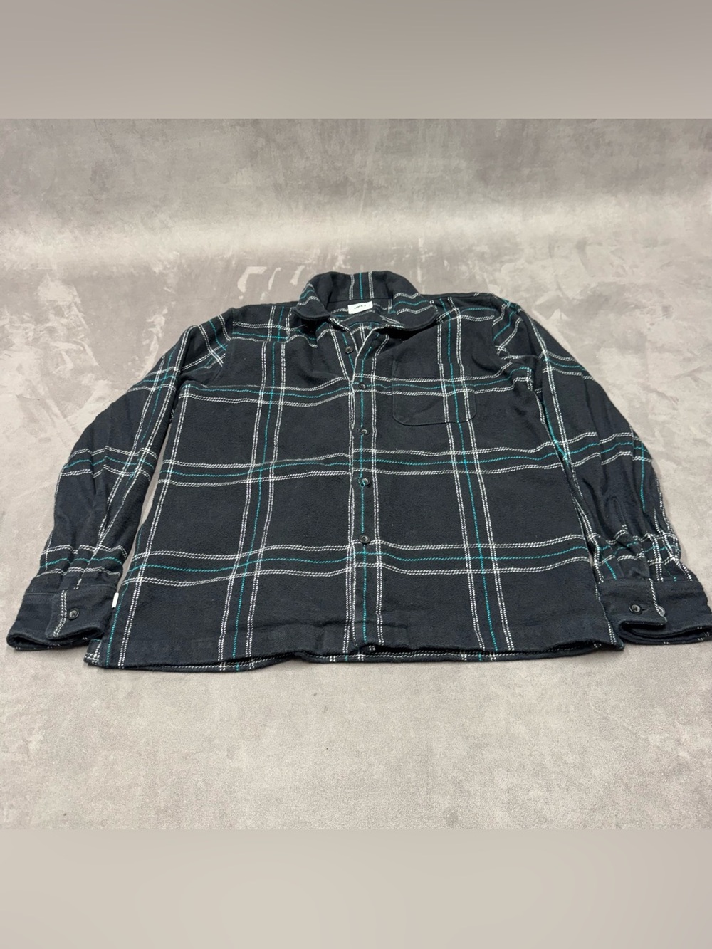 Obey fiasco woven Men's Black Plaid Button-Up Jacket Teal organic cotton M